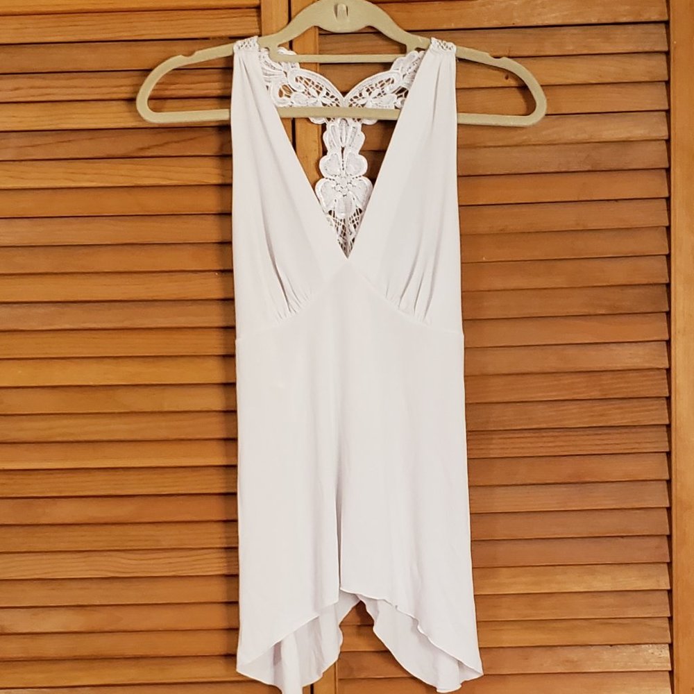 White Plunge Neck Blouse